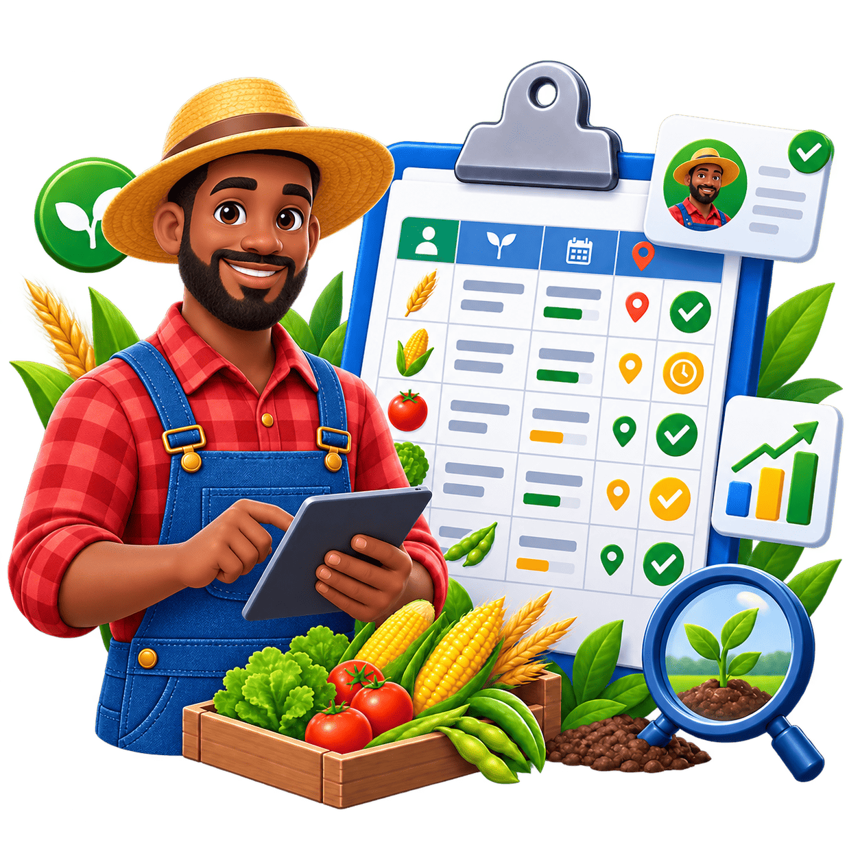 Farmer reviewing farm records and activity logs