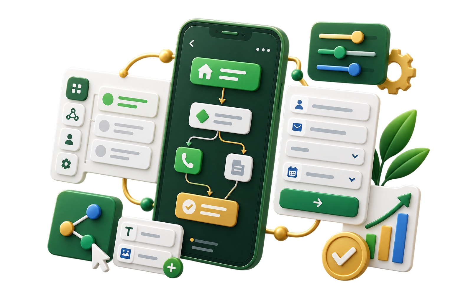 Illustration of configurable app pathways, forms, and controls